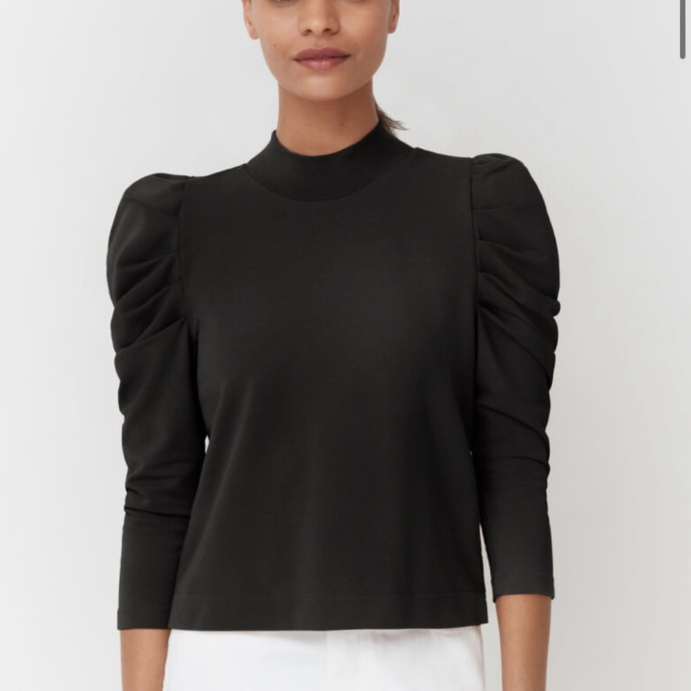 Cuyana Black French Terry Puff Sleeve Sweatshirt